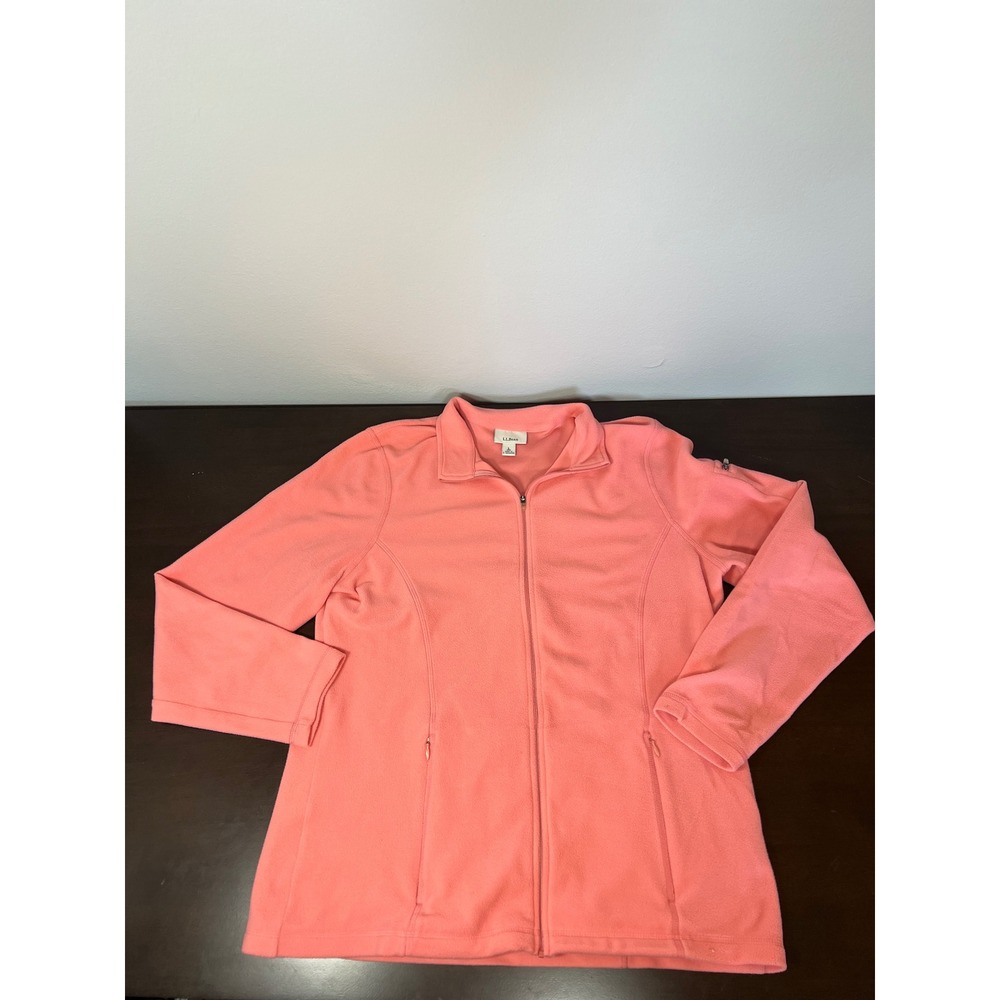 LL Bean Mens Full Zip Fleece Jacket Coral Pink Mock Neck Outdoor Coat Large L